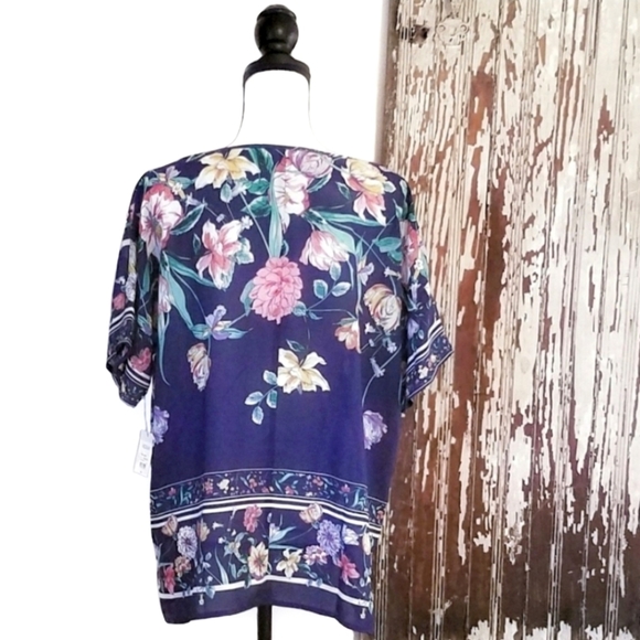 Liz Claiborne Secret Garden Floral Tunic Top Navy Size M - Picture 7 of 11